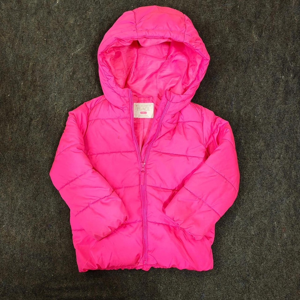 The Children's Place Girls Pink Puffer Jacket Hooded Full Zip Coat Size 5T